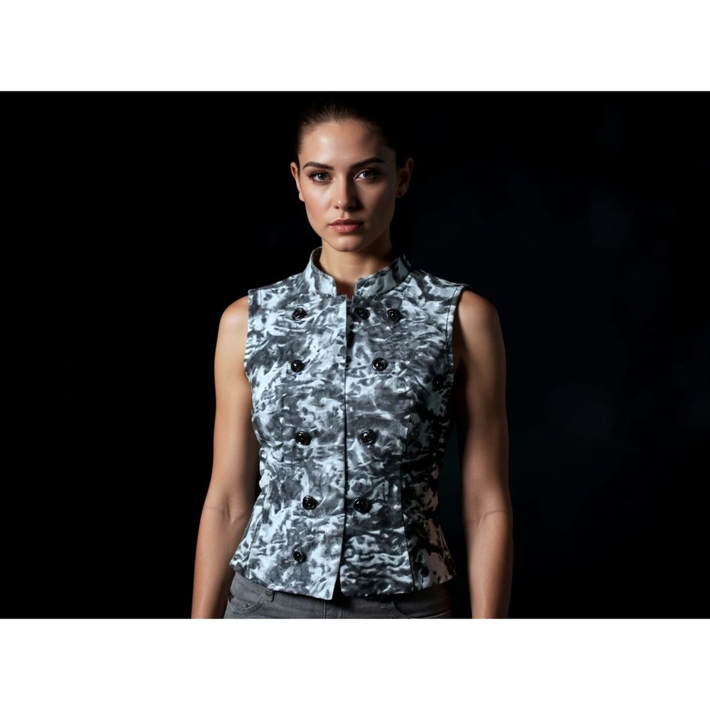 Daytrip Black White Marble Print Double Breasted Sleeveless Vest Womens Size M